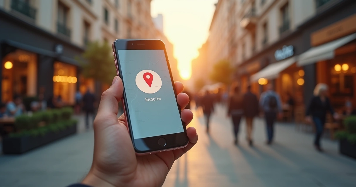 Morador recebendo push notification no smartphone com mapa da cidade ao fundo